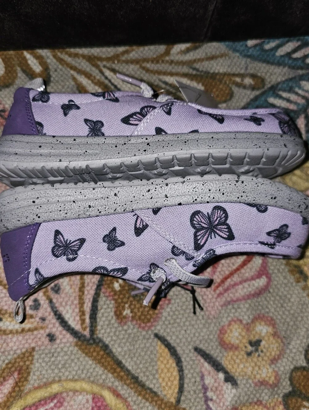NWT Eddie Bauer Purple Butterfly Canvas Slip-On Loafers Sz 13